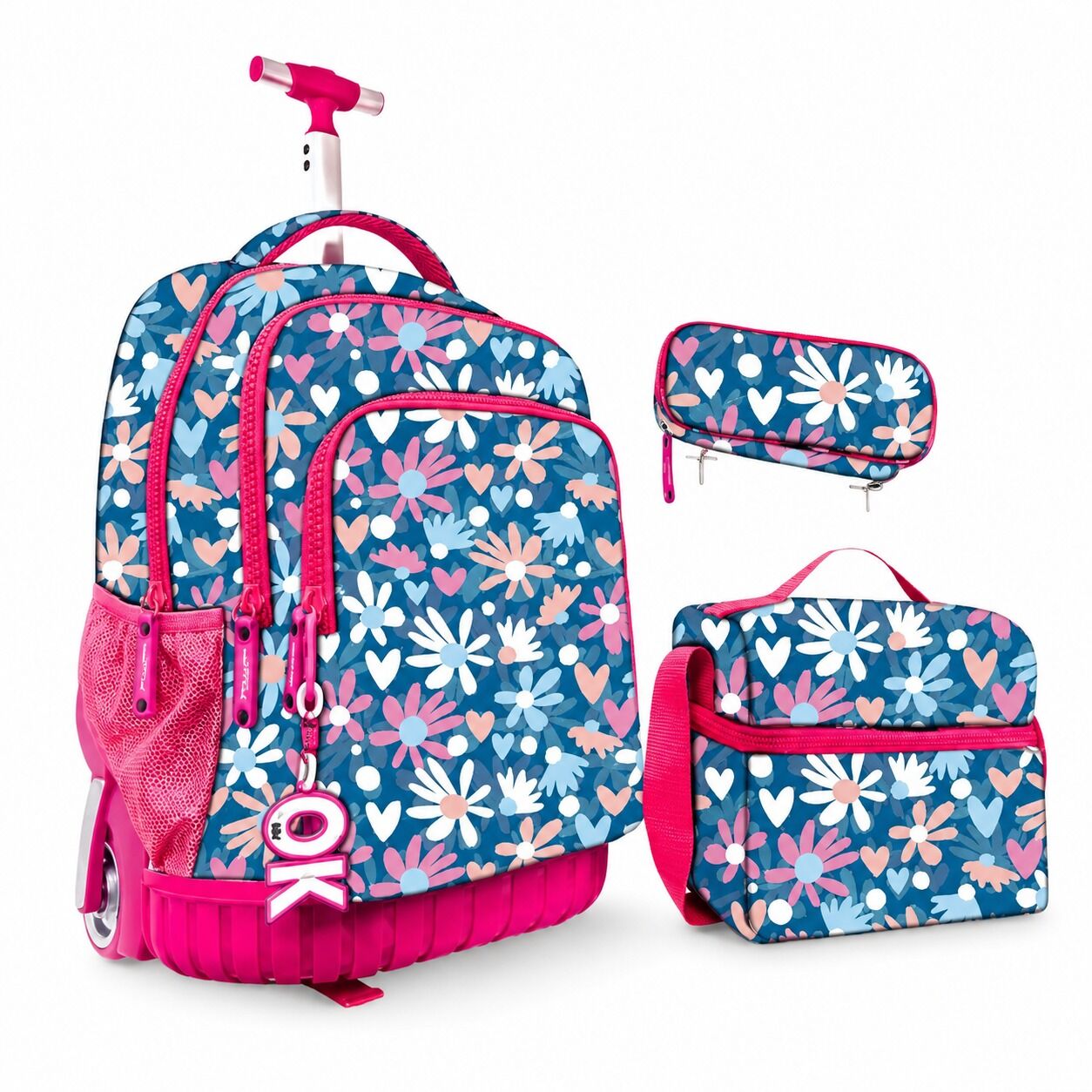 Pack Trolley 18 Pouces + Sac À Goûter Isotherme + Trousse 2 Zips - Fille Motif 3
